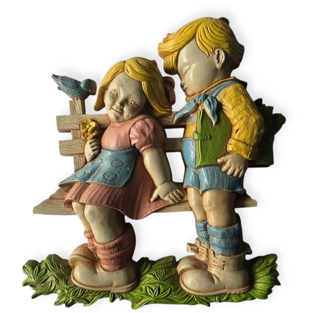 Homco Vintage Boy & Girl Wall Decor with Pink and Blue Accents‎